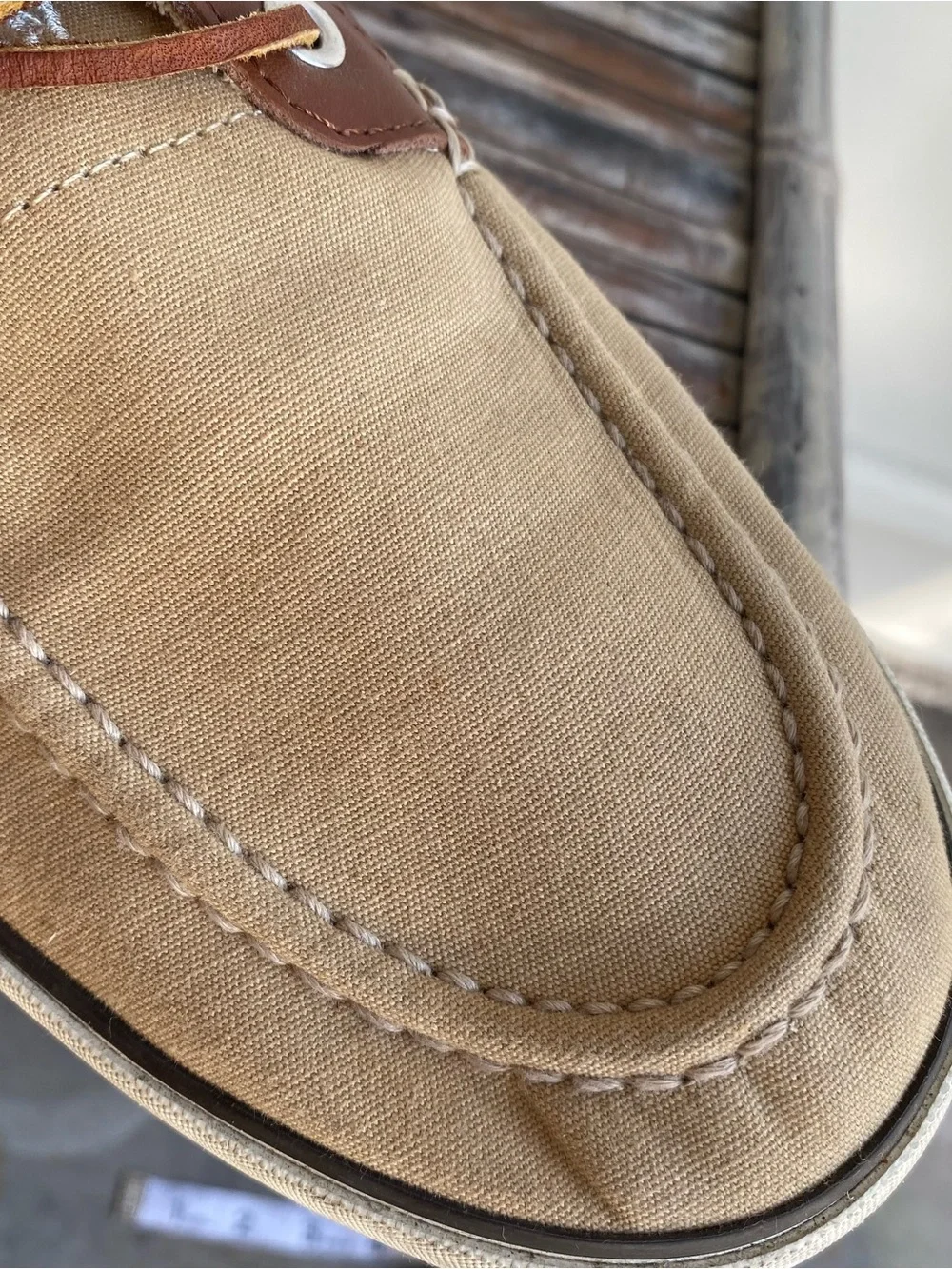 Mens POLO Ralph Lauren tan canvas leather Rylander boat shoes preppy casual 10